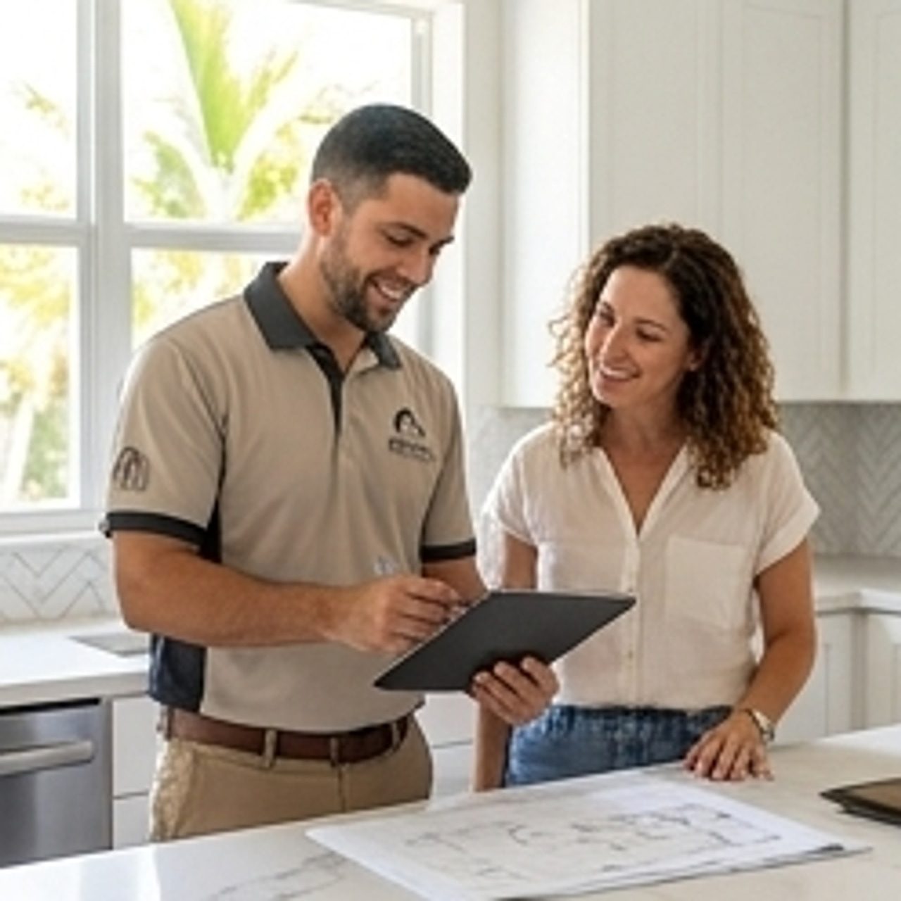 team member discussing project with homeowner
