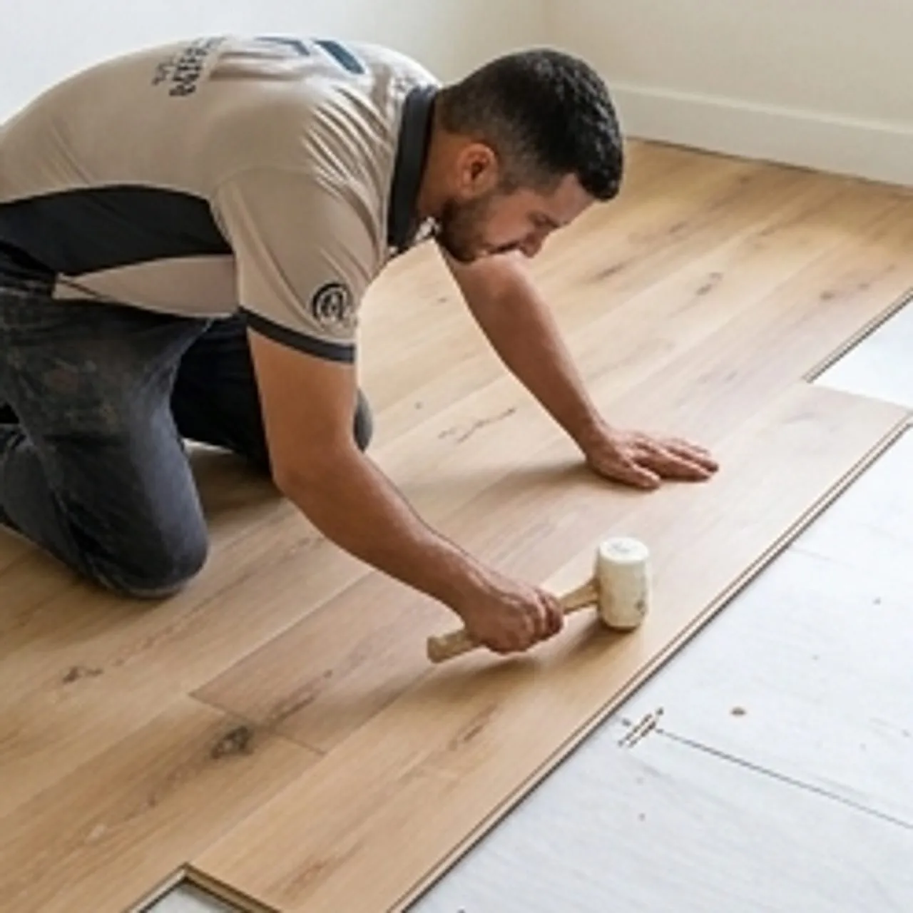 worker laying down new flooring boards