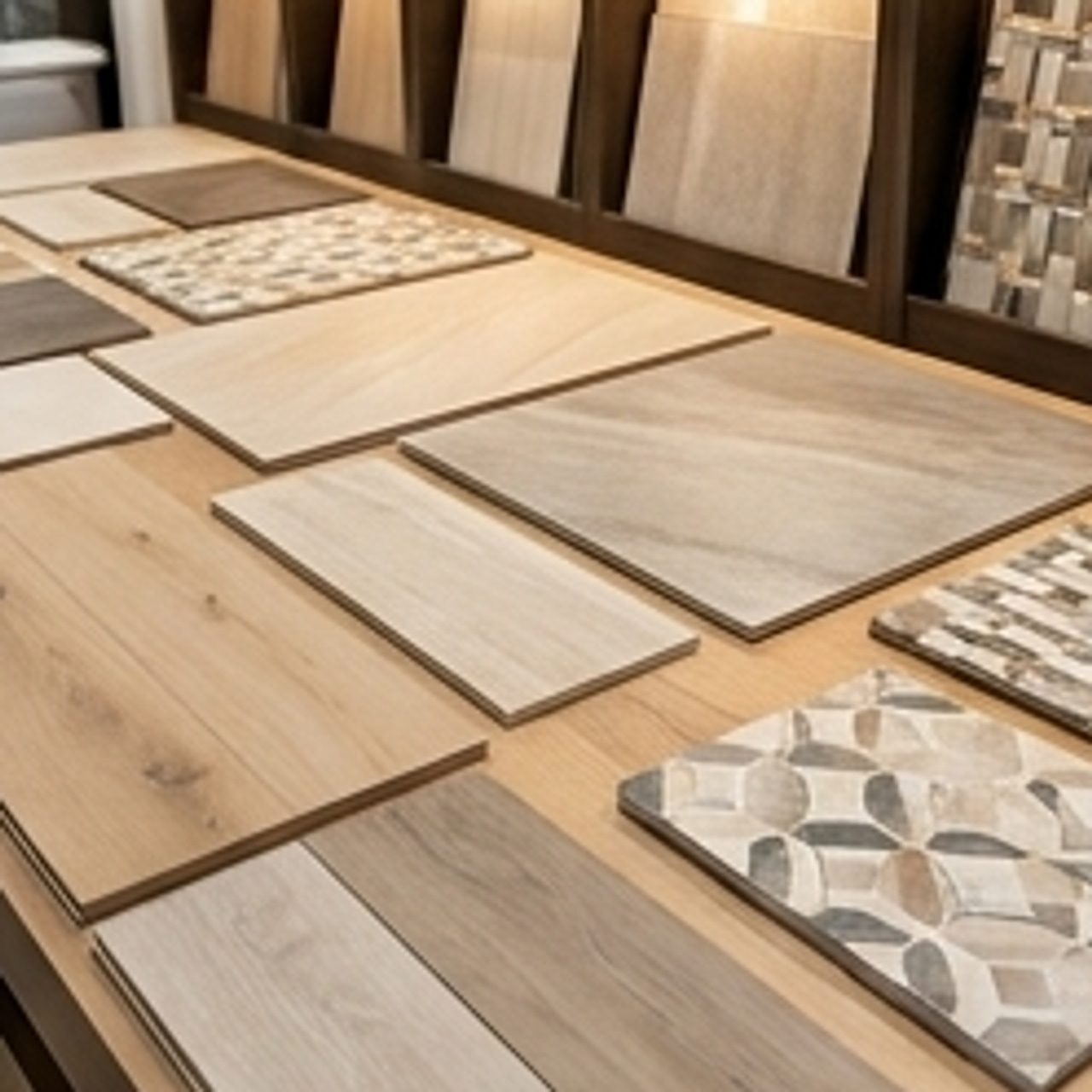 closeup of flooring materials on display