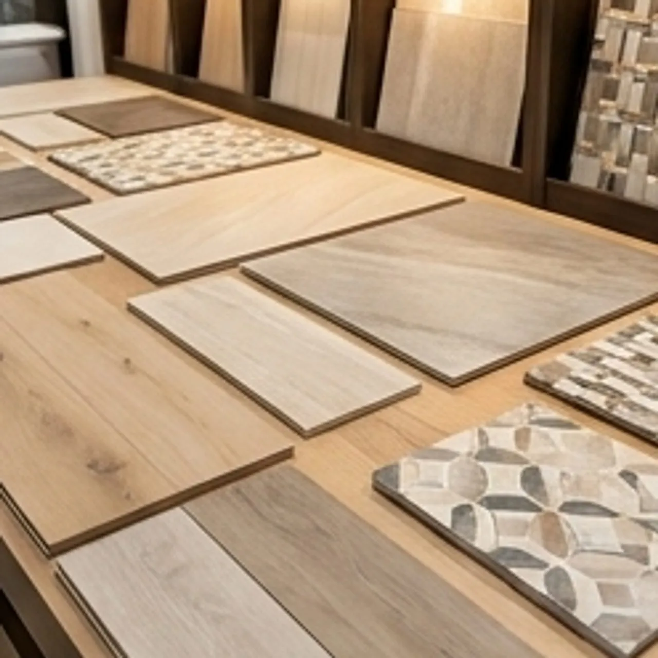 closeup of flooring materials on display