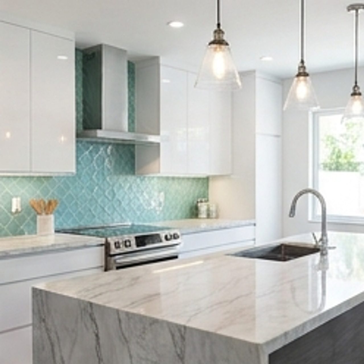 stylish kitchen with marble countertops