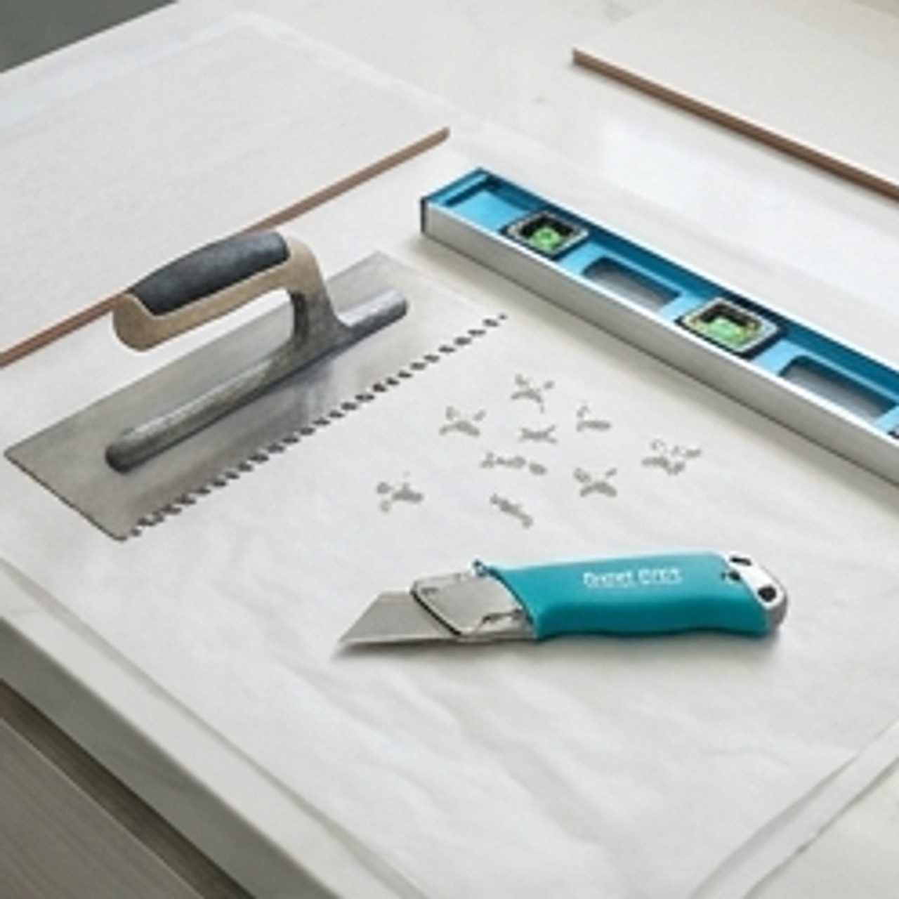 close-up of tools on workspace