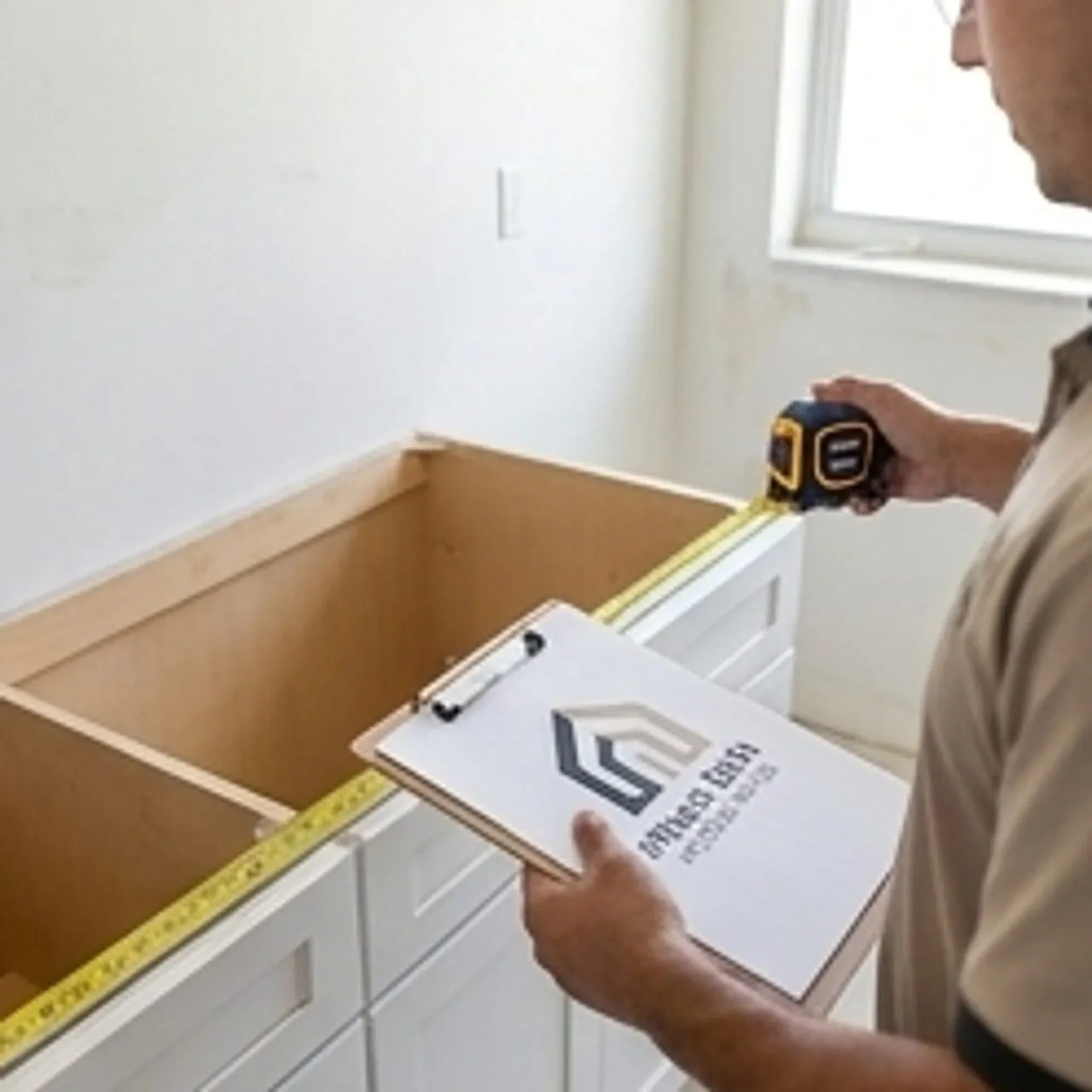 worker measuring space for custom installation